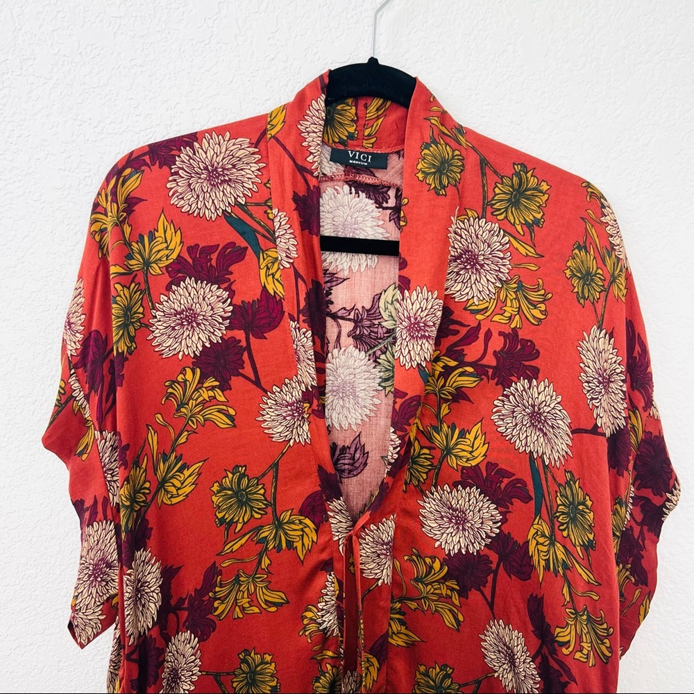 Vici Rust Floral Print Button Down Tunic - image 2